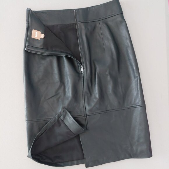 HUGO BOSS Leather Pencil Skirt SELRITA Black 6 Slim Fit Classy Edgy Knee Length - Picture 4 of 16